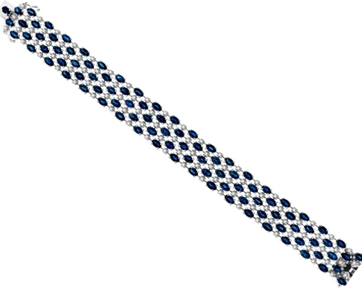 Bransoletka z białego złota z brylantami i szafirami - 18 cm - próba 585