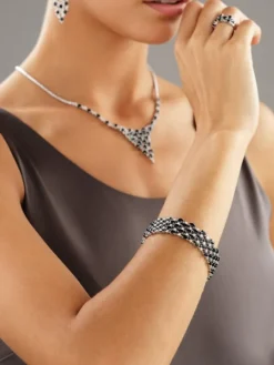 Bransoletka z białego złota z brylantami i szafirami - 18 cm - próba 585