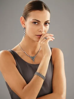 Bransoletka z białego złota z brylantami i szafirami - 18 cm - próba 585