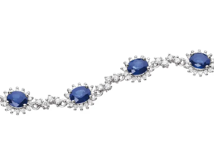 Bransoletka z białego złota z brylantami i szafirami - 18 cm - próba 585