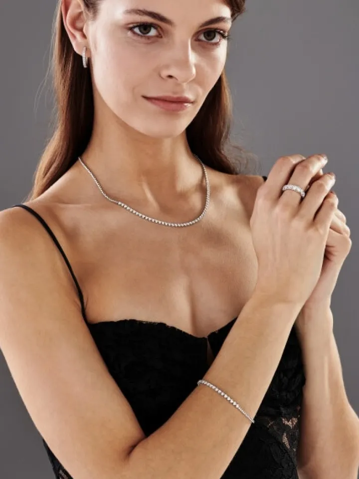 Bransoletka z białego złota z brylantami - 18 cm - 0,30 ct - próba 585