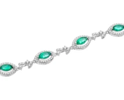 Bransoletka z białego złota z brylantami i szmaragdami - 19 cm - próba 585