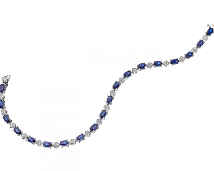 Bransoletka z białego złota z diamentami i szafirami - 18 cm - próba 585