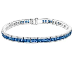 Bransoletka z białego złota z brylantami i szafirami - 18 cm - próba 585