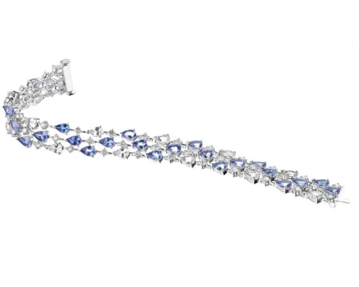 Bransoletka z białego złota z brylantami, tanzanitami i białymi szafirami - 18 cm - próba 585