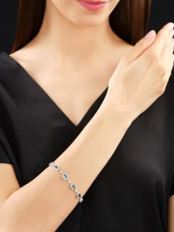 Bransoletka z białego złota z brylantami i szafirami - próba 750