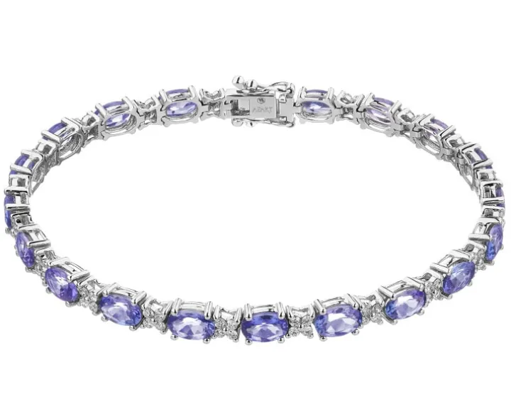 Bransoletka z białego złota z brylantami i tanzanitami - 18 cm - próba 585