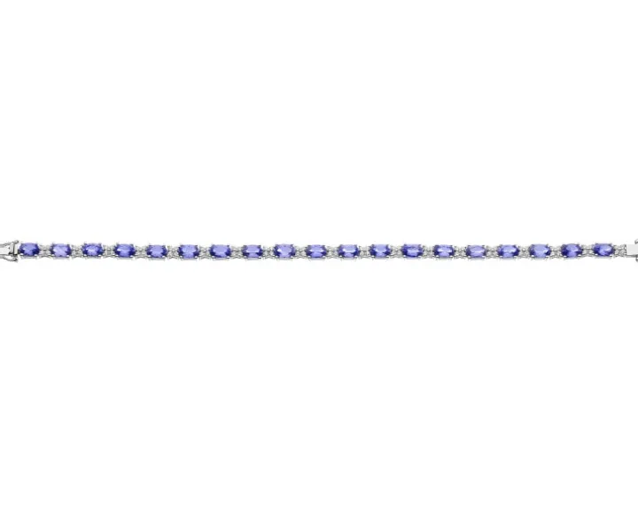 Bransoletka z białego złota z brylantami i tanzanitami - 18 cm - próba 585
