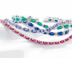 Bransoletka z białego złota z brylantami i tanzanitami - 18 cm - próba 585