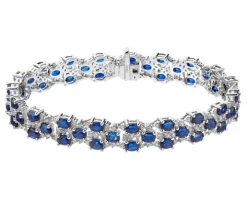 Bransoletka z białego złota z brylantami i szafirami - 18 cm - próba 585