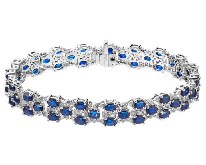 Bransoletka z białego złota z brylantami i szafirami - 18 cm - próba 585