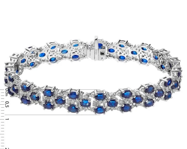 Bransoletka z białego złota z brylantami i szafirami - 18 cm - próba 585