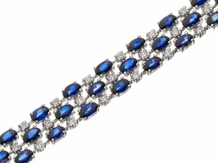 Bransoletka z białego złota z brylantami i szafirami - 19 cm - próba 585