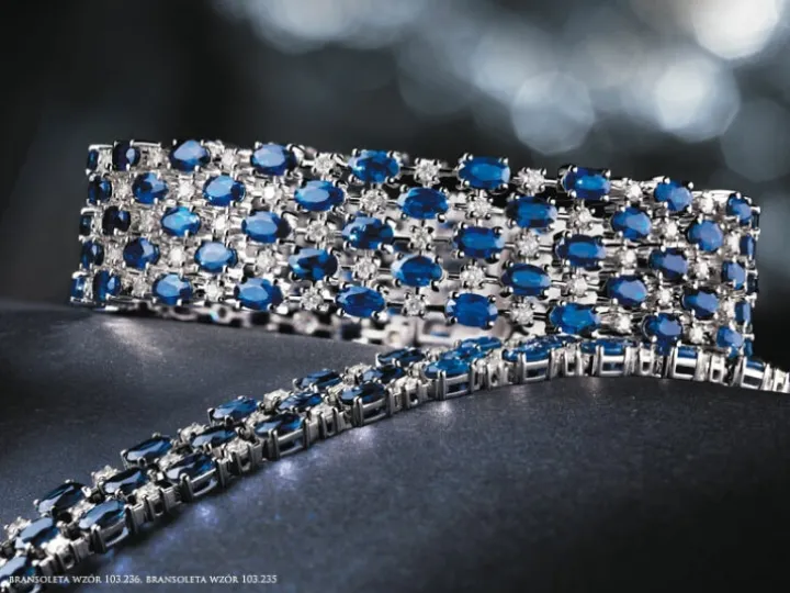 Bransoletka z białego złota z brylantami i szafirami - 19 cm - próba 585