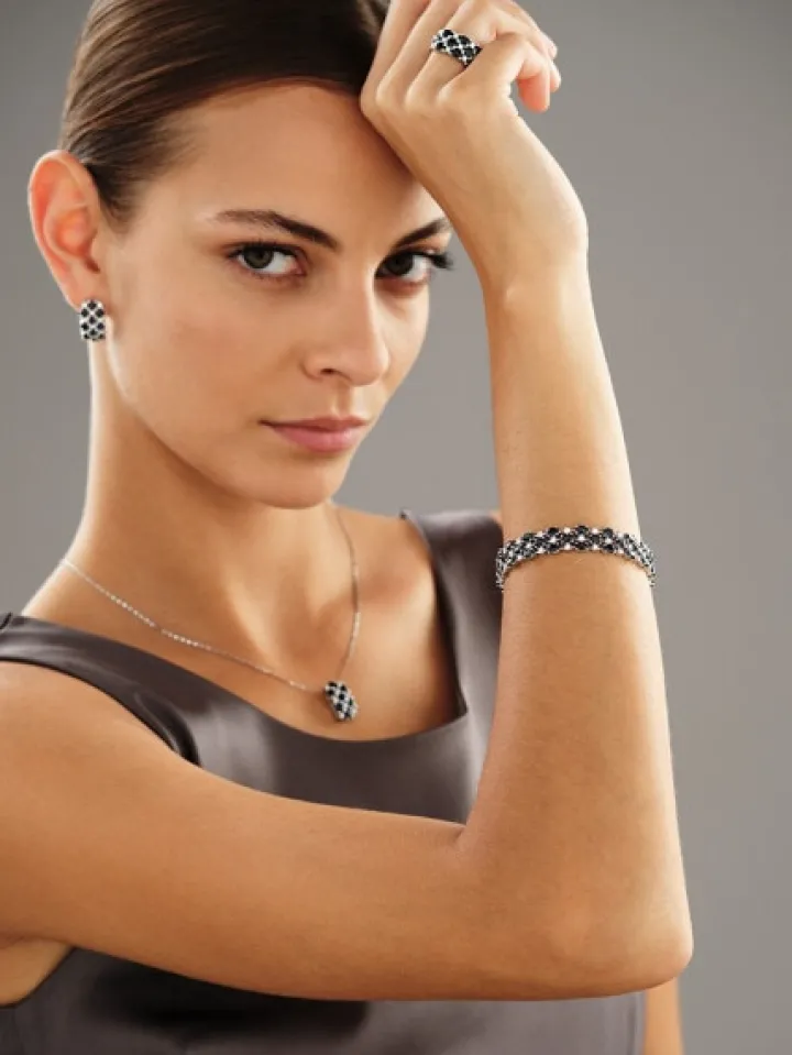 Bransoletka z białego złota z brylantami i szafirami - 19 cm - próba 585