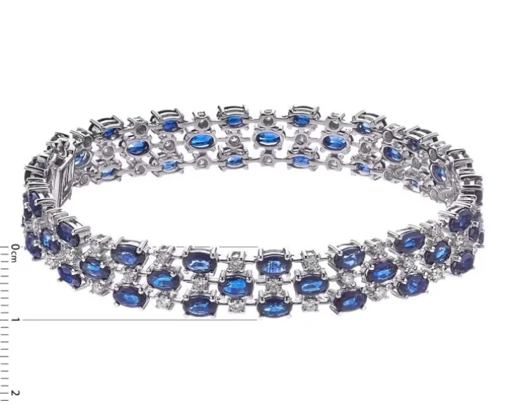 Bransoletka z białego złota z brylantami i szafirami - 19 cm - próba 585