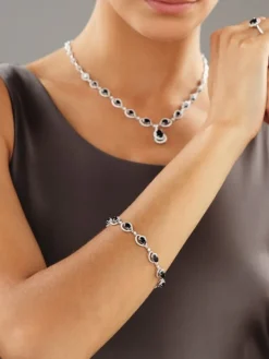 Bransoletka z białego złota z brylantami i szafirami - 19 cm - próba 585