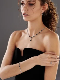 Bransoletka z białego złota z brylantami i szafirami - 18 cm - próba 585