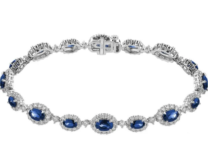 Bransoletka z białego złota z brylantami i szafirami - próba 585