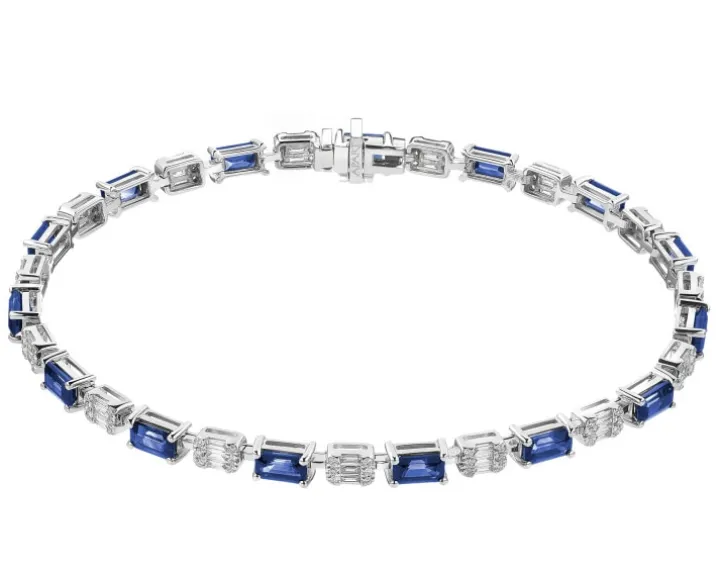 Bransoletka z białego złota z diamentami i szafirami - 19 cm - próba 750
