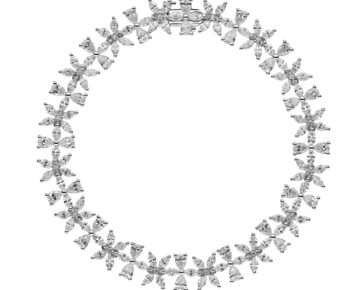 Bransoletka z białego złota z diamentami - kwiaty - 18 cm - 7,53 ct - próba 750