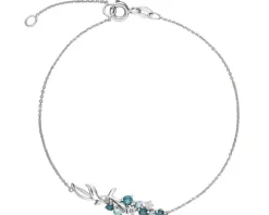 Bransoletka z białego złota z diamentami i topazami - liść - próba 375