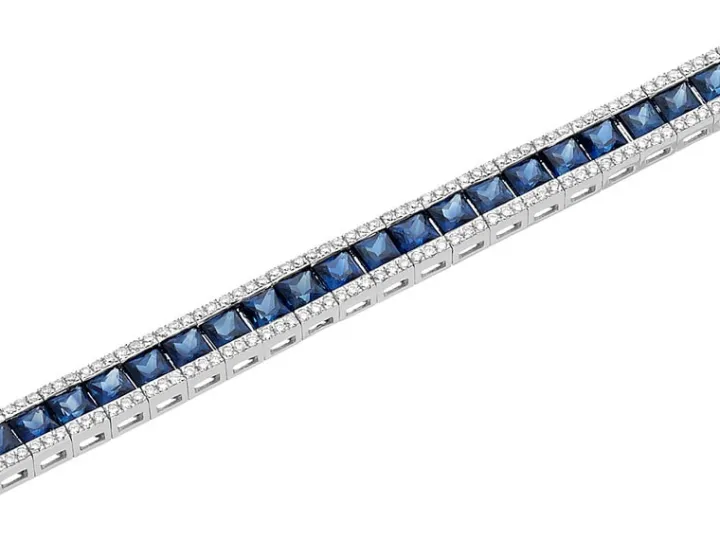 Bransoletka z białego złota z brylantami i szafirami - 18 cm - próba 585