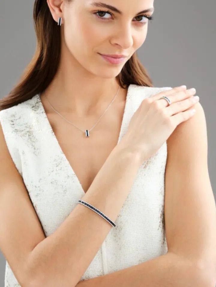 Bransoletka z białego złota z brylantami i szafirami - 18 cm - próba 585