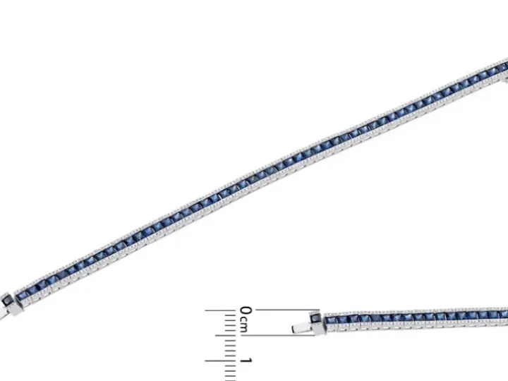 Bransoletka z białego złota z brylantami i szafirami - 18 cm - próba 585