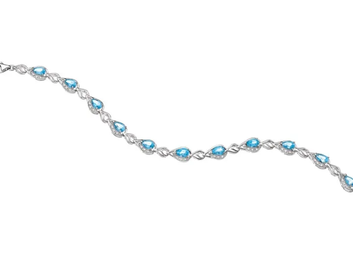 Bransoletka z białego złota z diamentami i topazami - 18 cm - próba 375