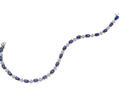 Bransoletka z białego złota z diamentami i szafirami - 19 cm - próba 585