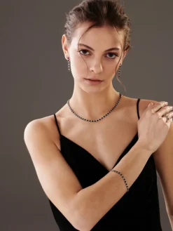 Bransoletka z białego złota z brylantami i szafirami - 18 cm - próba 585