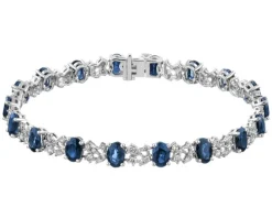 Bransoletka z białego złota z brylantami i szafirami - 18 cm - próba 585