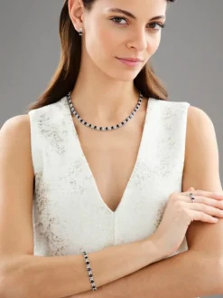 Bransoletka z białego złota z brylantami i szafirami - 18 cm - próba 585