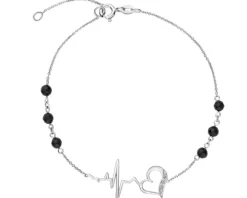 Bransoletka z białego złota z diamentami i agatami - EKG serca - próba 585