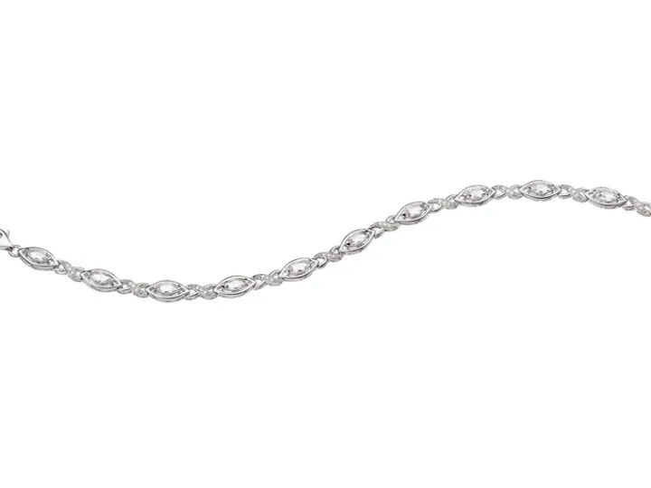 Bransoletka z białego złota z diamentami i topazami białymi - 18 cm - próba 375