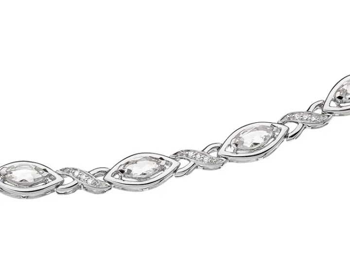 Bransoletka z białego złota z diamentami i topazami białymi - 18 cm - próba 375