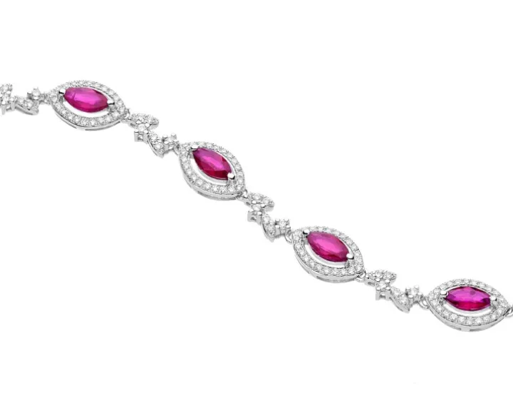 Bransoletka z białego złota z brylantami i rubinami - 18 cm - próba 585