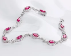 Bransoletka z białego złota z brylantami i rubinami - 18 cm - próba 585