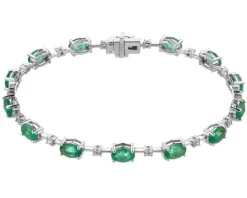 Bransoletka z białego złota z brylantami i szmaragdami - 18 cm - próba 750
