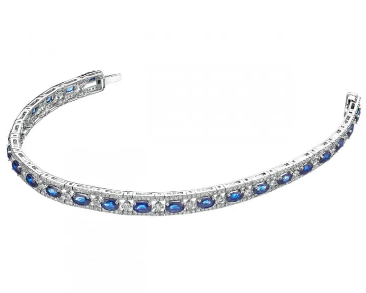 Bransoletka z białego złota z brylantami i szafirami - 18 cm - próba 585