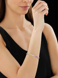 Bransoletka z białego złota z brylantami i szafirami kolorowymi - 18 cm - próba 585