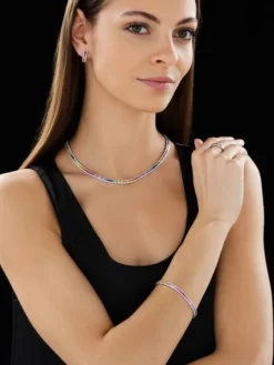 Bransoletka z białego złota z brylantami i szafirami kolorowymi - 18 cm - próba 585