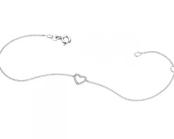 Bransoletka z białego złota z diamentami - serce - 0,04 ct - próba 585