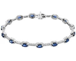 Bransoletka z białego złota z brylantami i szafirami - 18 cm - próba 585