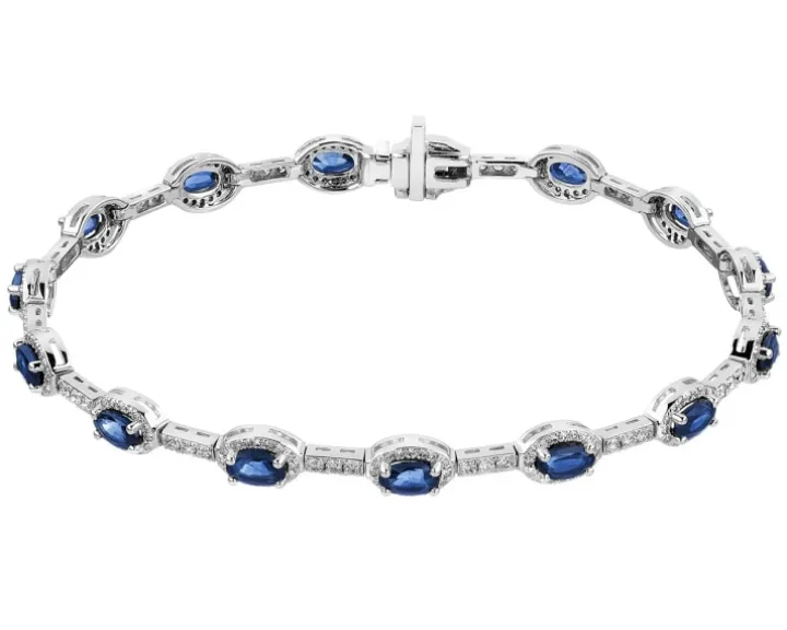 Bransoletka z białego złota z brylantami i szafirami - 18 cm - próba 585