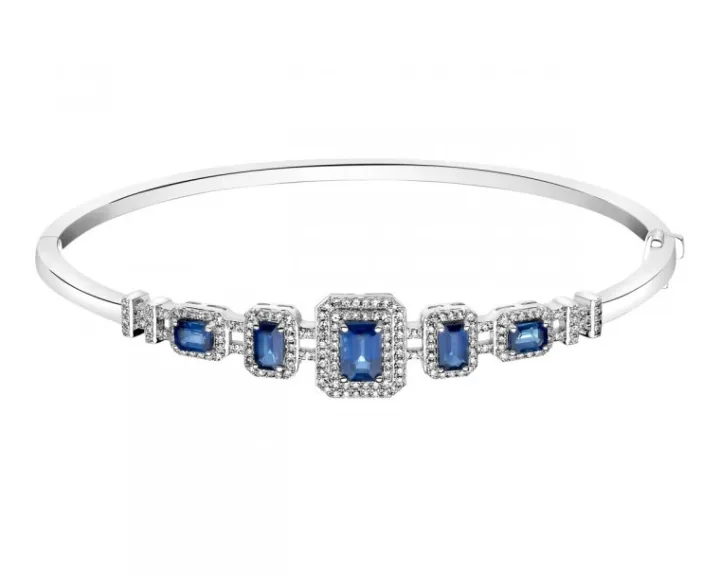 Bransoletka z białego złota z diamentami i szafirami - próba 585
