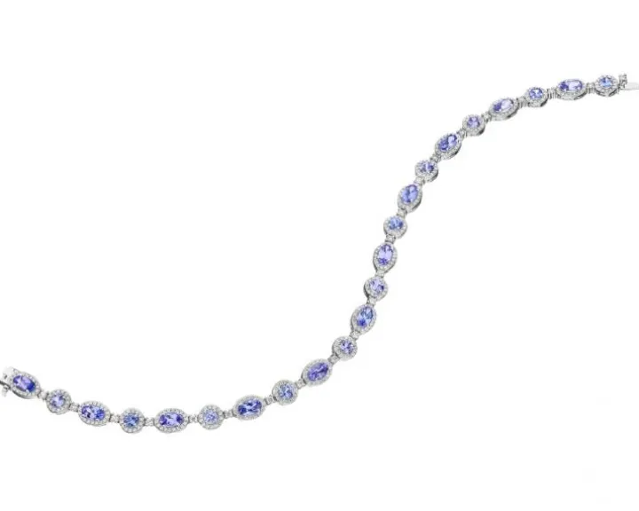 Bransoletka z białego złota z brylantami i tanzanitami - 18 cm - próba 585