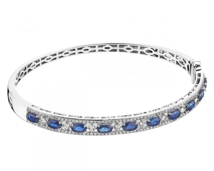 Bransoletka z białego złota z brylantami i szafirami - próba 585