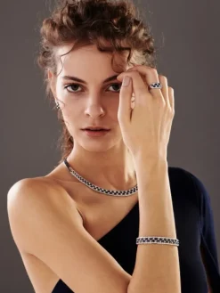 Bransoletka z białego złota z brylantami i szafirami - próba 585